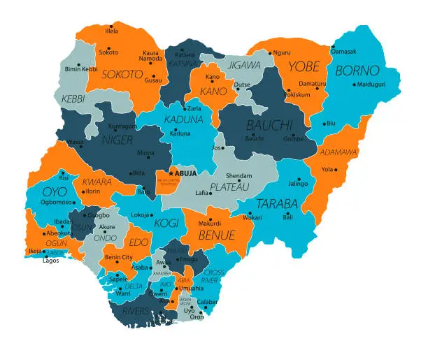 Vector illustration of Nigeria Map. Vector colored map of Nigeria