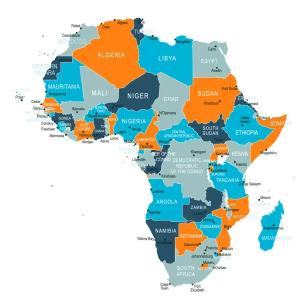 Vector illustration of Africa Map. Vector colored map of Africa