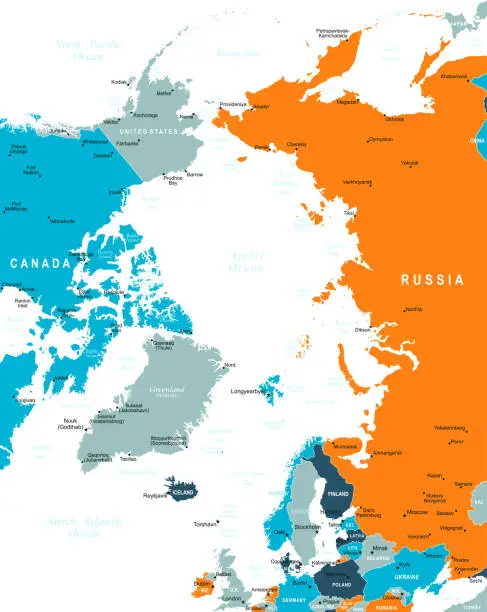 Vector illustration of Arctic Region Map. Vector colored map of Arctic Region