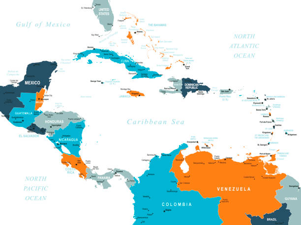 ilustraciones, imágenes clip art, dibujos animados e iconos de stock de mapa de américa central. mapa vectorial coloreado de américa latina - cuba