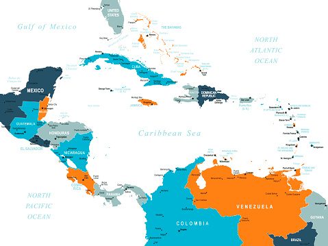 Central America Map. Vector colored map of Latin America