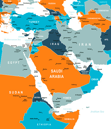 Middle East Map. Vector colored map of Middle East