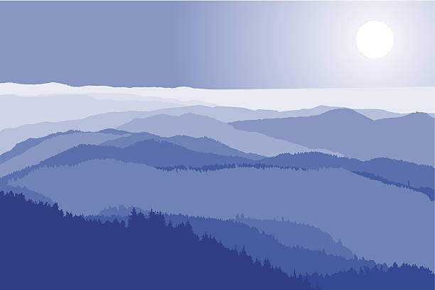 mountain crests EPS 10 vector illustration of a landscape with blue mountain crests rolling landscape stock illustrations