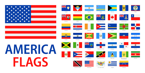 America All Flags - Vector Rectangle Flat Icons