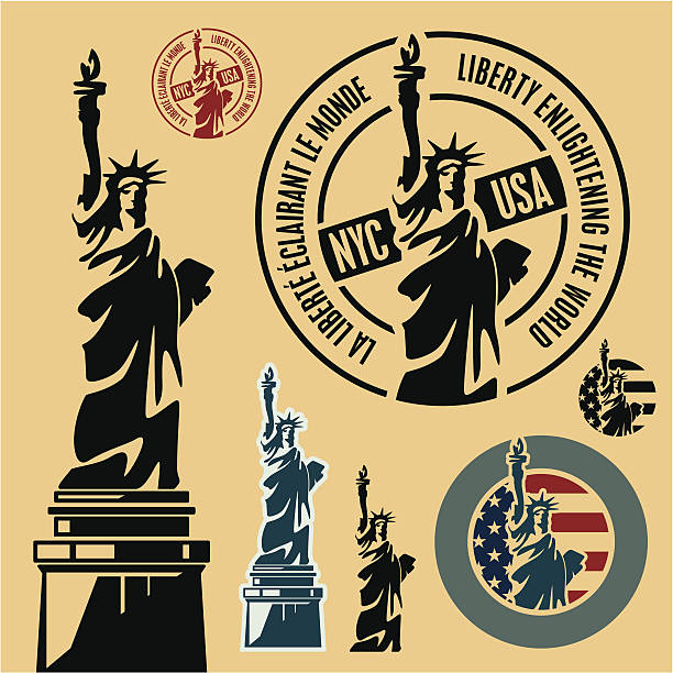 ilustraciones, imágenes clip art, dibujos animados e iconos de stock de estatua de la libertad - statue of liberty new york city statue usa