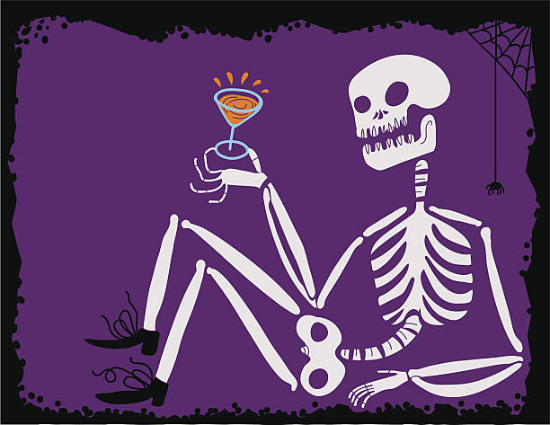 ilustraciones, imágenes clip art, dibujos animados e iconos de stock de esqueleto con cóctel - skull holding spooky horror