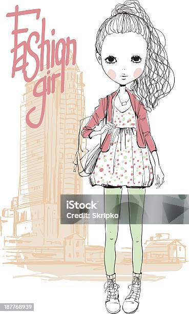 Девочка В Городе — стоковая векторная графика и другие изображения на тему Абстрактный - Абстрактный, Большой город, Векторная графика