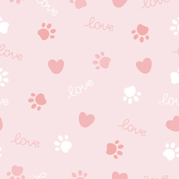 Pet paw seamless pattern. Vector illustration with paw and hearts on pink background. Pet paw seamless pattern. Vector illustration with paw and hearts on pink background. It can be used for wallpapers, wrapping, cards, patterns for clothes and other. kitten wallpaper stock illustrations
