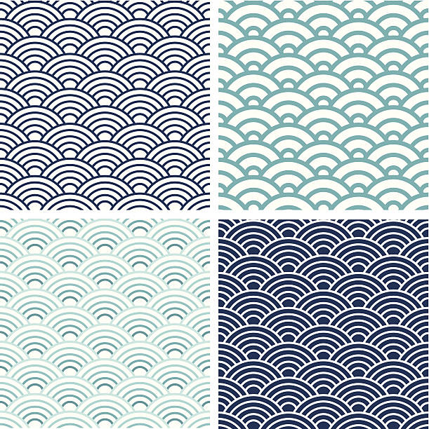 Japanese Seigaiha seamless pattern set Japanese fish scale seamless pattern set. Easy to change color. seigaiha stock illustrations