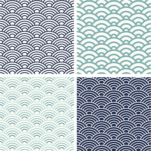 Vector illustration of Japanese Seigaiha seamless pattern set