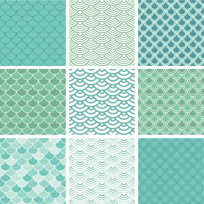 Fish scale seamless pattern set. Easy to change color.