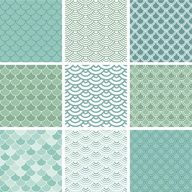 Vector illustration of Fish scale seamless pattern set
