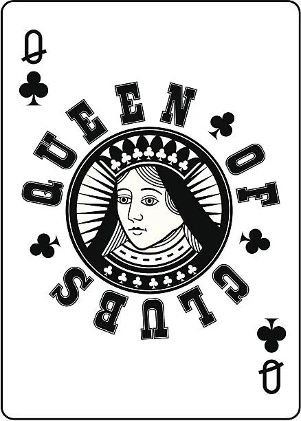 Vector illustration of Circle Queen of Clubs