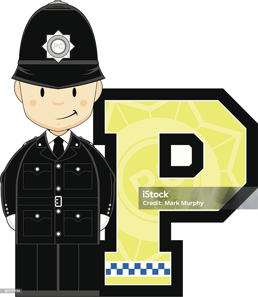 Милый Британская Policeman Буква P - Векторная графика Алфавит роялти-фри