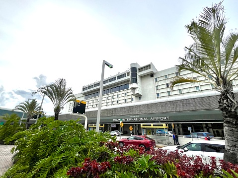 Miami, Florida, USA - December 22, 2023: Principal landscape view of MIAMI MIA International Airport two days before Christmas Day.