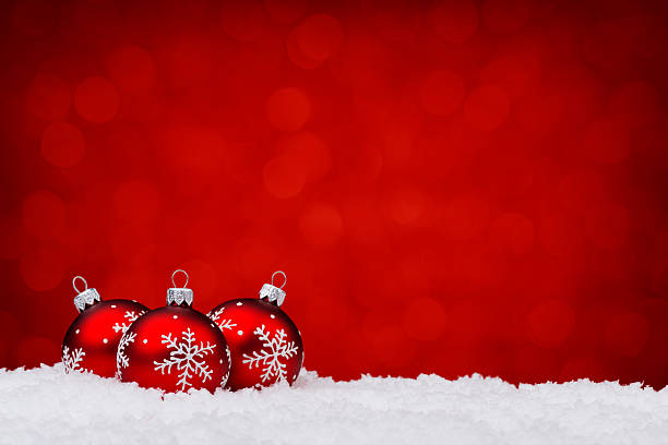 Red baubles with snowflake decoration stock photo