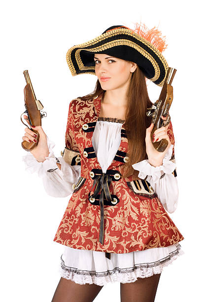 istock attractive woman with guns dressed as pirates 187781876