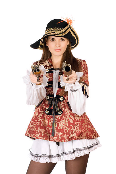 istock beautiful woman with guns dressed as pirates 187782389