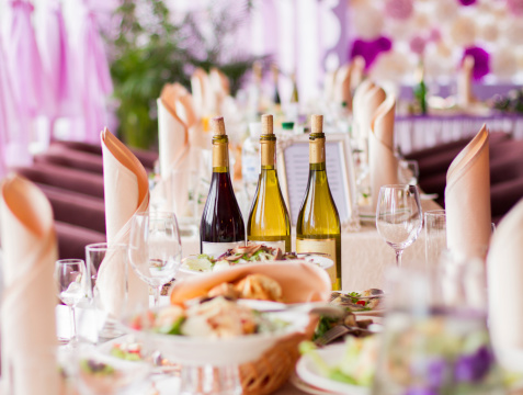 Well decorated dining table stock photo. Wedding decoration.
