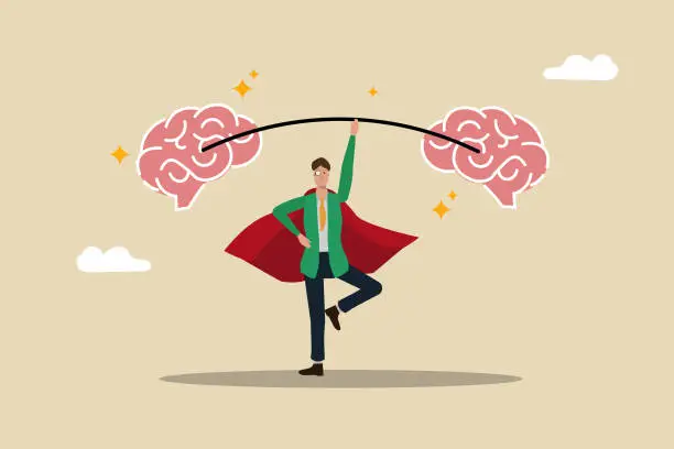 Vector illustration of Mental ability, pragmatic strategist, business brain, intelligence or flexibility, creativity to control the path or create new and better ideas