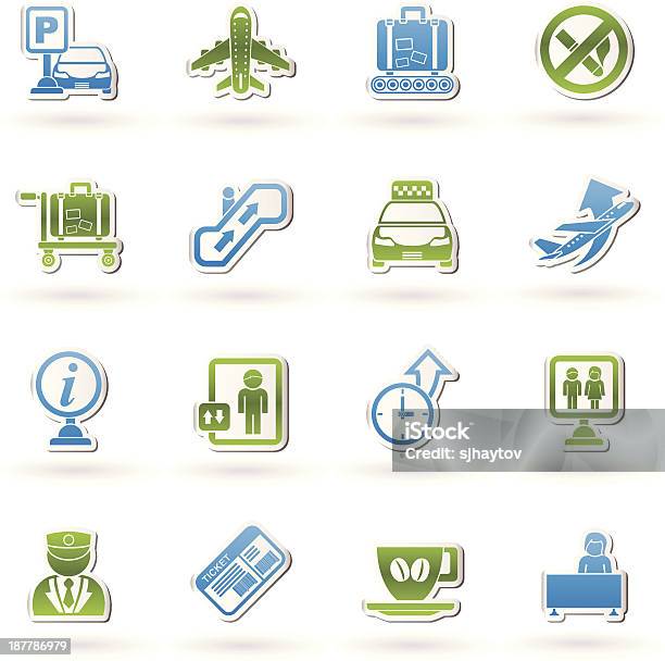 Flughafen Und Transporticons Stock Vektor Art und mehr Bilder von Abflugbereich - Abflugbereich, Ankunfts- und Abfahrtstafel, Auto