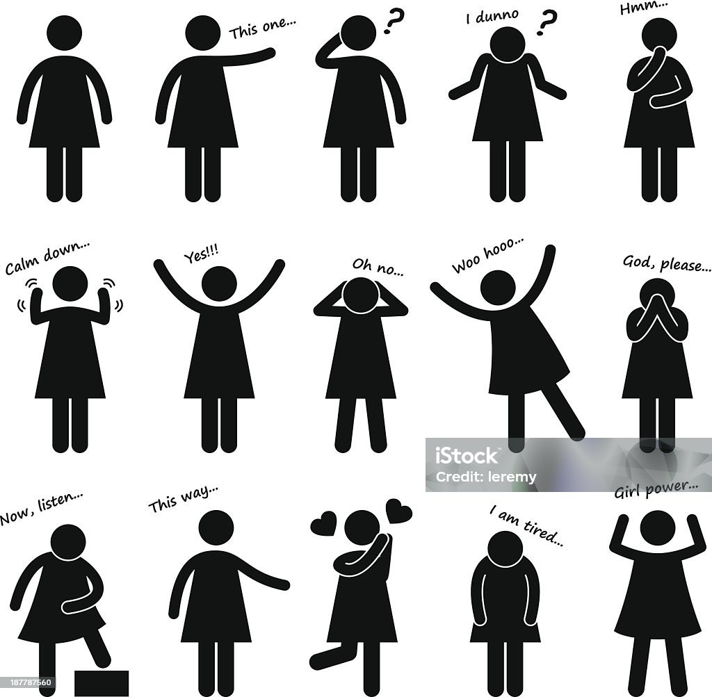 Frau Personen Haltung Körpersprache Pictogram - Lizenzfrei Frauen Vektorgrafik