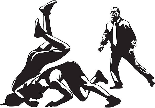 fight wrestling and referee freestyle wrestling and greco-roman wrestling - competitive contact sport greco stock illustrations