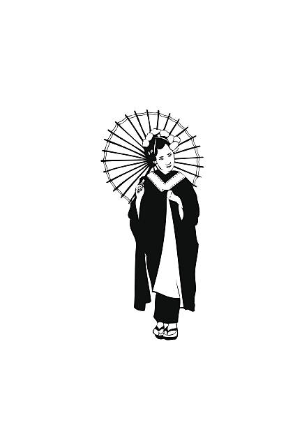 Geisha With Umbrella Vector Art At Vecteezy