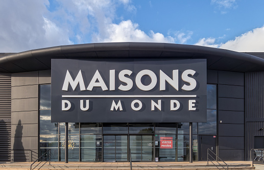 Vendenheim, France - November 11, 2023: Shop of the French furniture and home decor company Maisons Du Monde in Vendenheim, France. Founded in 1991 by Xavier Marie. The store is located in the \