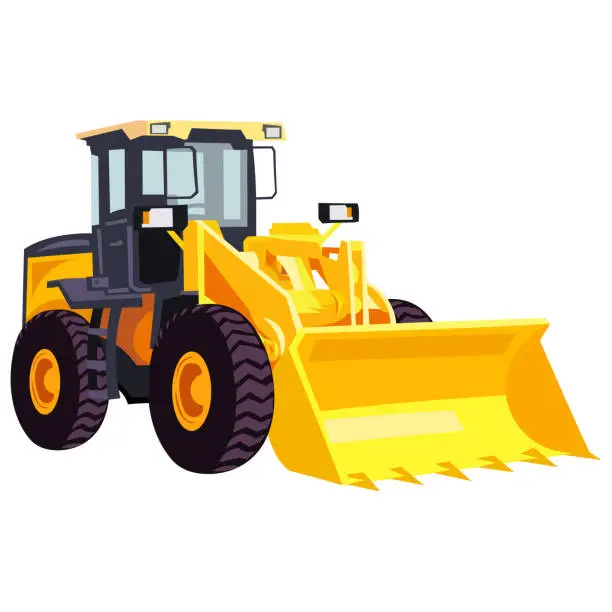 Vector illustration of Yellow wheeled building bulldozer vector image on white background