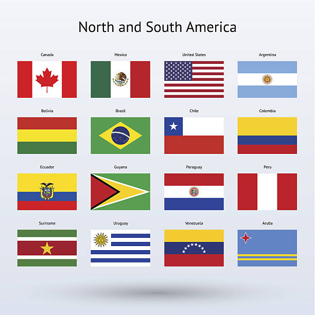 North and South America Flags Collection The illustration was completed March 12, 2013 and created in Adobe Illustrator CS6. latin american flags stock illustrations