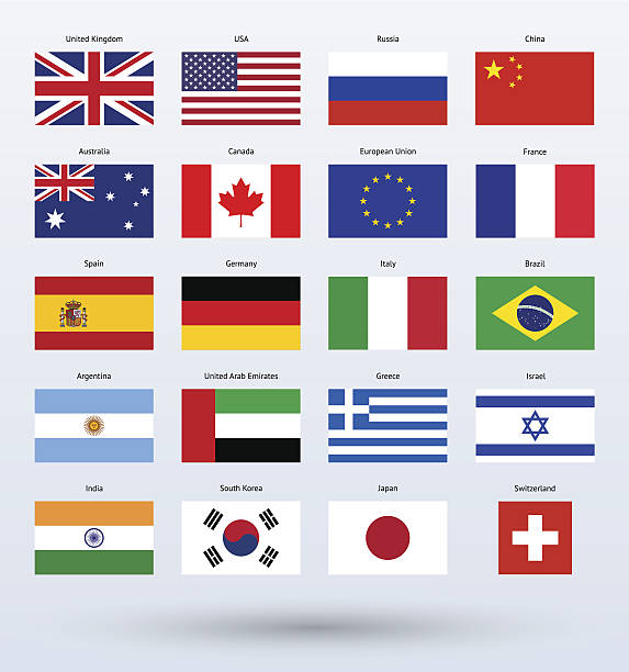 популярные флаги коллекция - государственный флаг stock illustrations