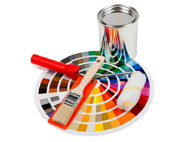 istock Color Swatch with paintbrush, painter roller and  colorbox 187789487