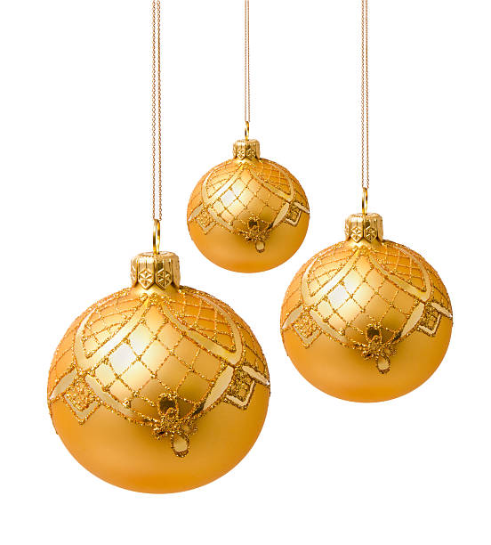 istock Perfect golden christmas balls isolated on white 187789587