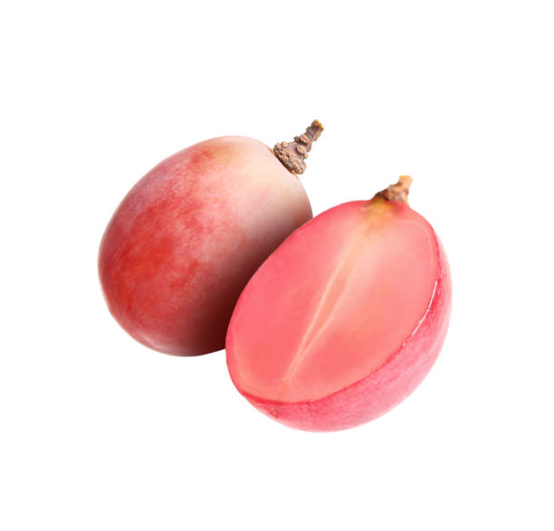 istock Sweet fresh grapes falling on white background 1877897434
