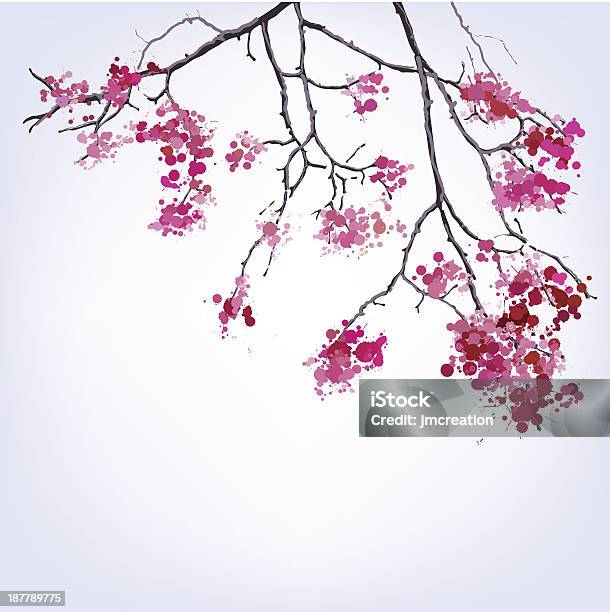 Весенний Цветущий Сакура Филиала Пятнам Фоне — стоковая векторная графика и другие изображения на тему Брызги - Брызги, Векторная графика, Весна