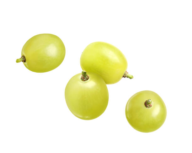 istock Delicious fresh grapes falling on white background 1877898988