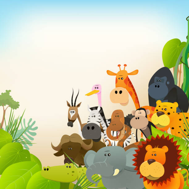 wildlife zwierząt tle - animal animal themes tropical rainforest cartoon stock illustrations