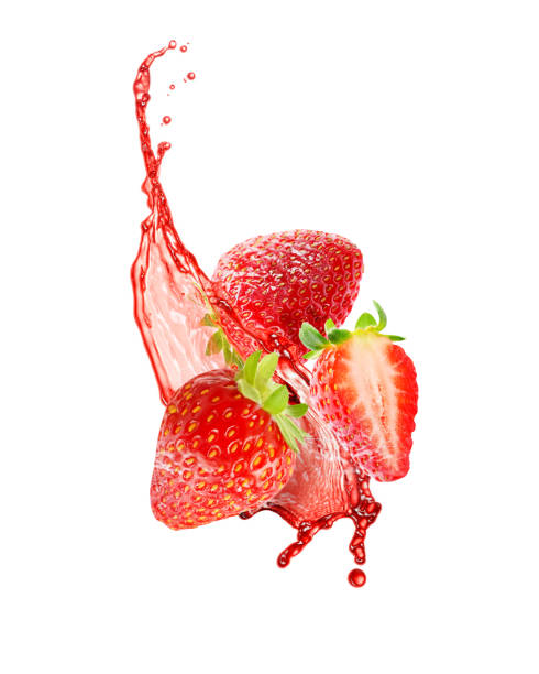istock Strawberries with splashing juice isolated on white 1877901065