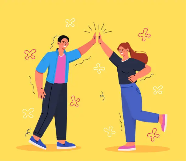 Vector illustration of People giving high five vector concept
