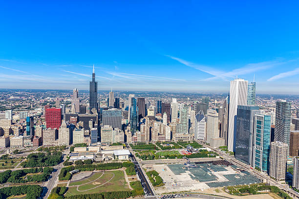 istock Chicago skyline panorama aerial view 187790380