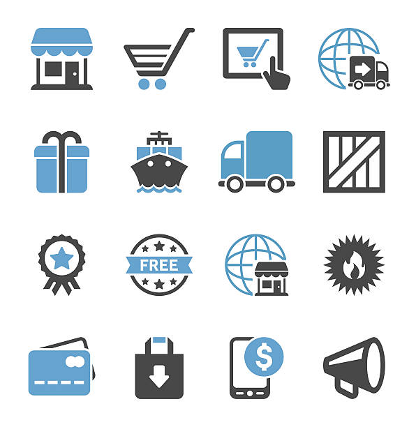 Online Shopping & Shipping Icon Set | Concise Series Concise online shopping & shipping related icon can beautify your designs & graphic   symbol icon set business downloading stock illustrations