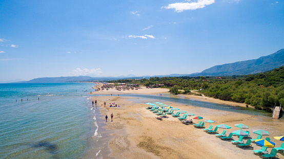 Beach with hotels in Faliraki, Kallithea (Rhodes, Greece)