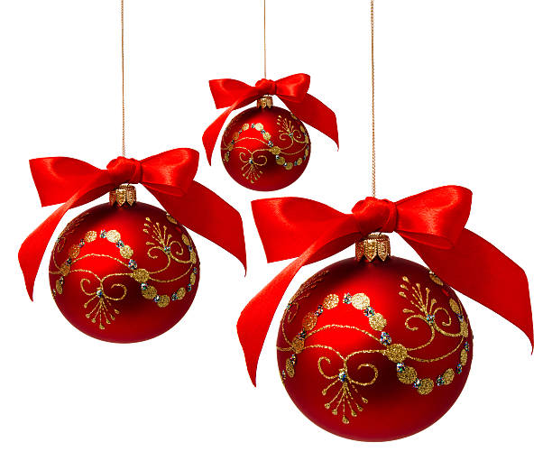 istock Red christmas balls with ribbon isolated on a white 187793819