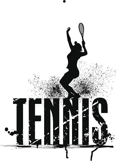 ilustraciones, imágenes clip art, dibujos animados e iconos de stock de tenis grunge gráfico-hembra con - silhouette tennis competitive sport traditional sport