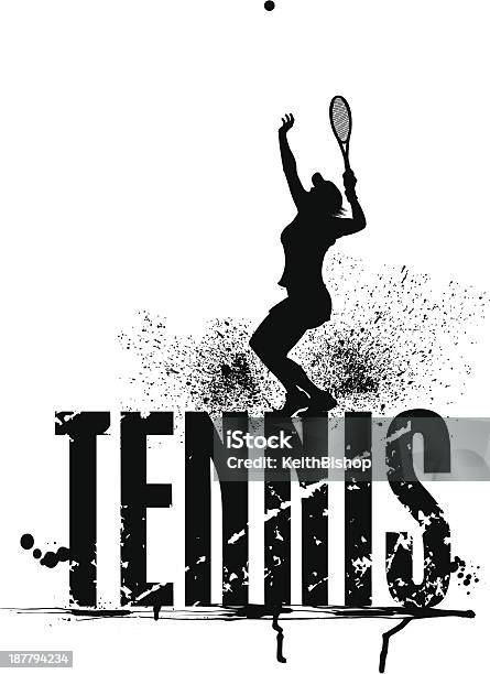 Теннисныйженщины Работающие В Стиле Гранж Изображение — стоковая векторная графика и другие изображения на тему Теннис