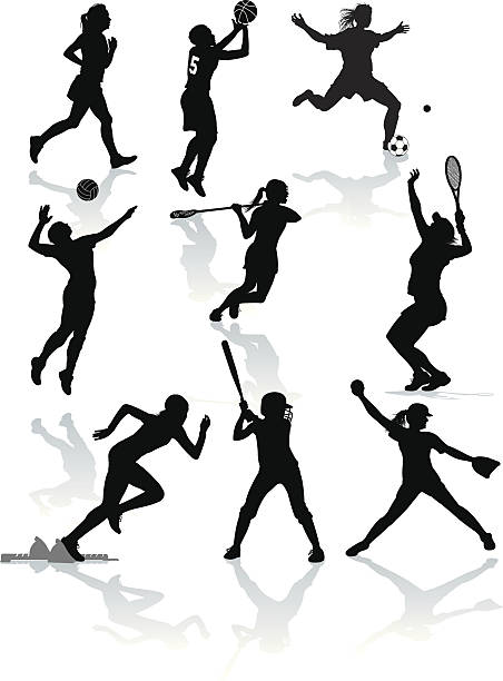 kobieta sportowców, softball, tenis, piłka nożna, siatkówka, koszykówka, gry w lacrosse - off track running illustrations stock illustrations