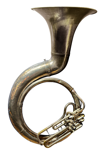 Antique French Horn Isolated on a White Background