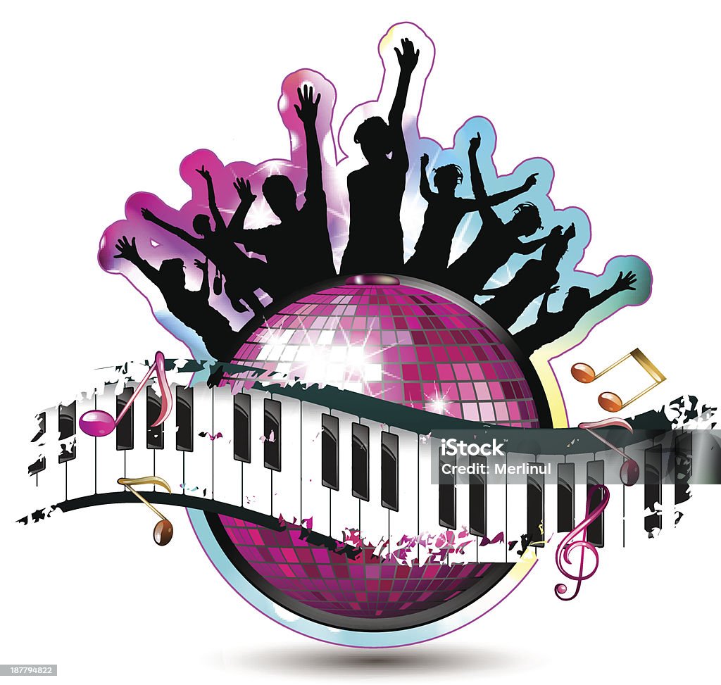 Klaviertasten mit Tanzen Silhouetten - Lizenzfrei Disco-Tanz Vektorgrafik