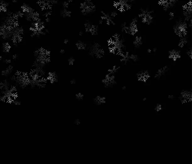 Vector illustration of Winter Christmas and New year banner with white falling snowflakes on black background.